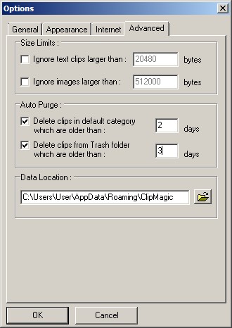 Advanced options in ClipMagic
