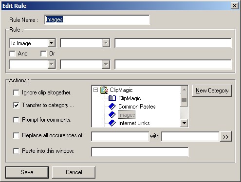 ClipMagic Edit Rule Screen