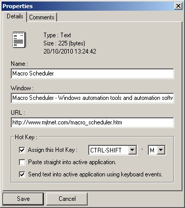 The ClipMagic properties screen